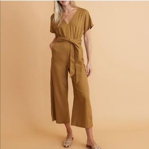 Marine Layer Vera Wide Leg Belted Crop Jumpsuit M